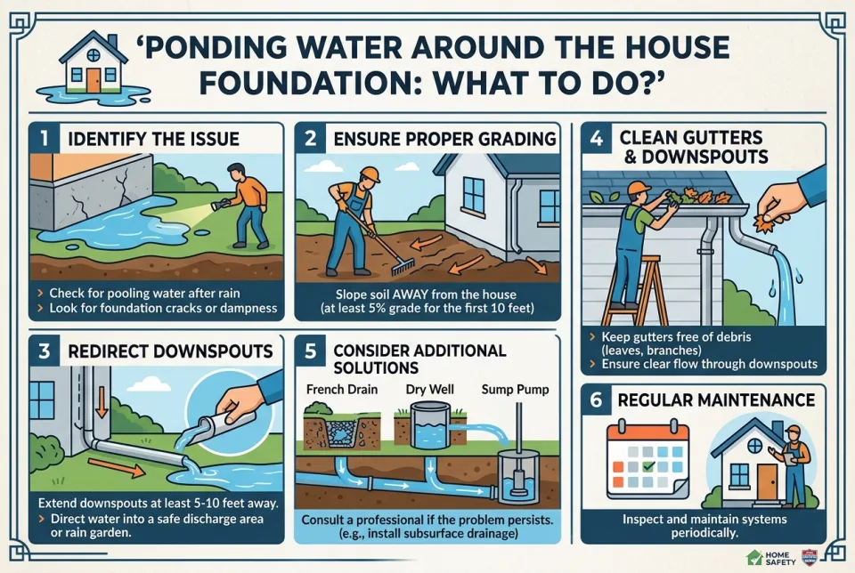 Ponding water around the house foundation: what to do?