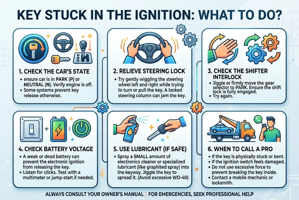 Key stuck in the ignition: what to do?