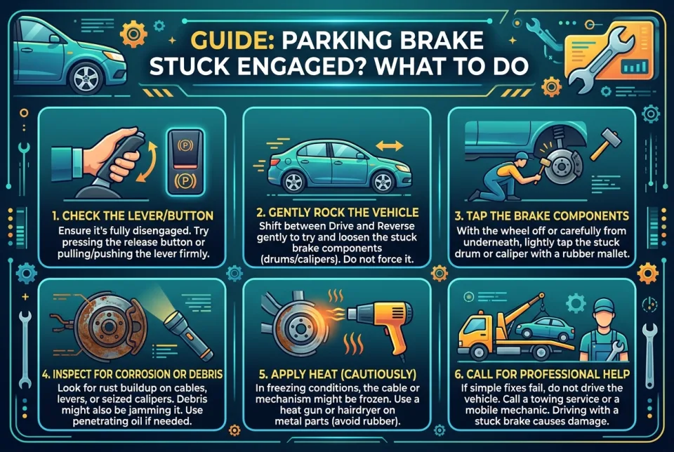 Parking brake stuck engaged: what to do?
