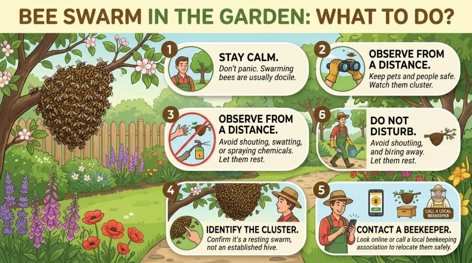 Bee swarm settled in the garden: what to do?
