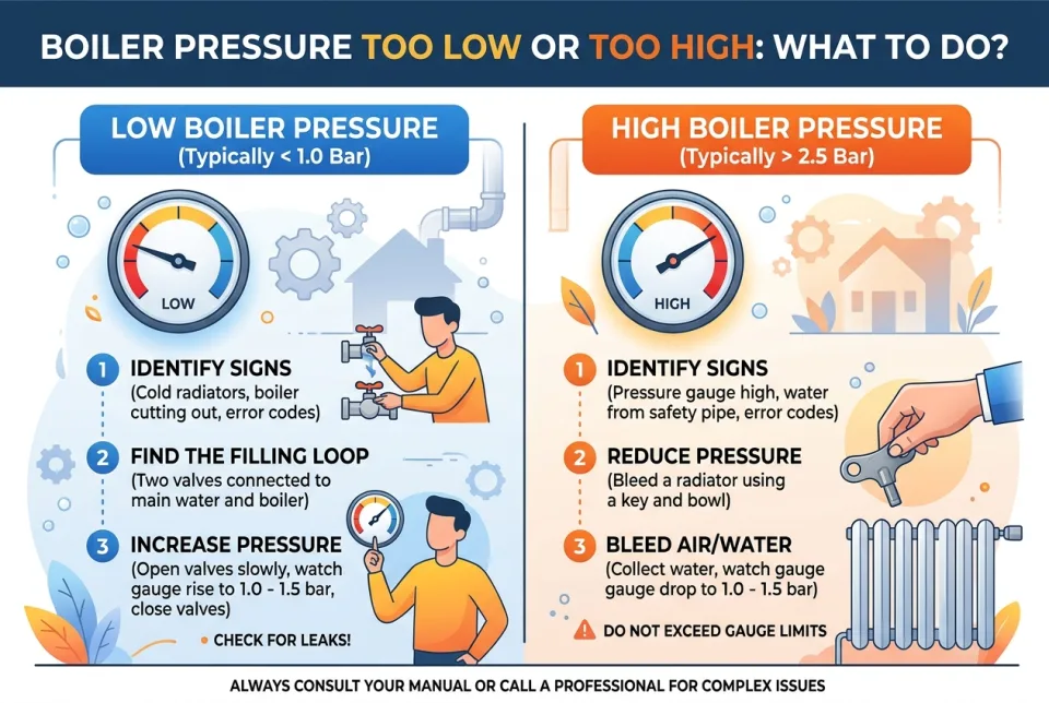 Boiler pressure too low or too high: what to do?