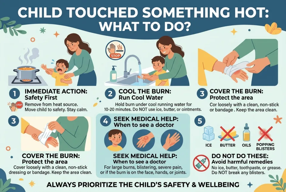 Child touched something hot: what to do?