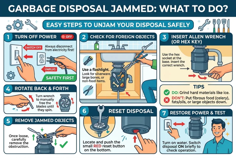 Garbage disposal jammed: what to do?