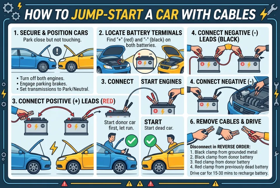 How to jump-start a car with cables