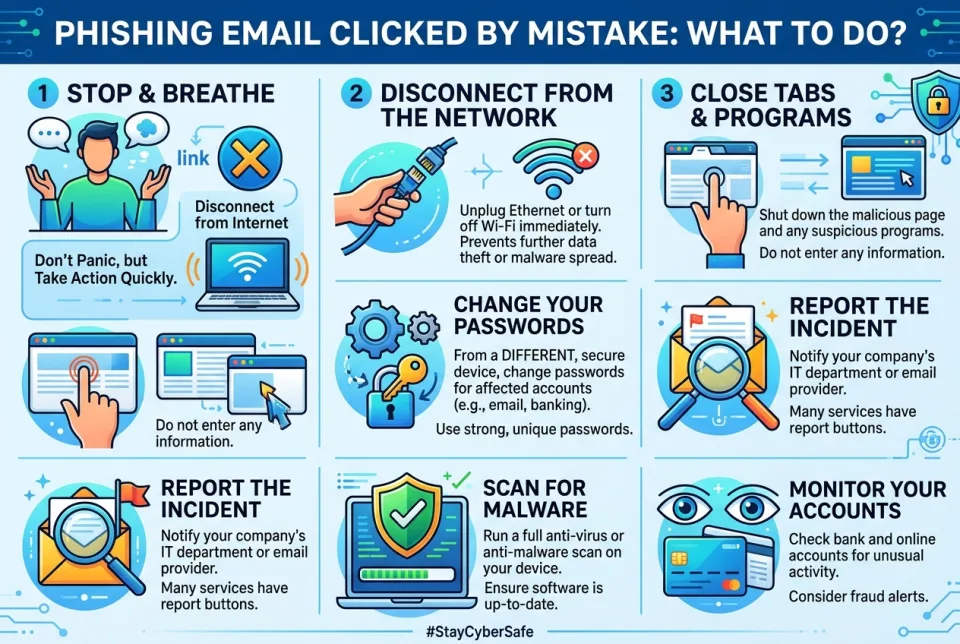 Phishing email clicked by mistake: what to do?