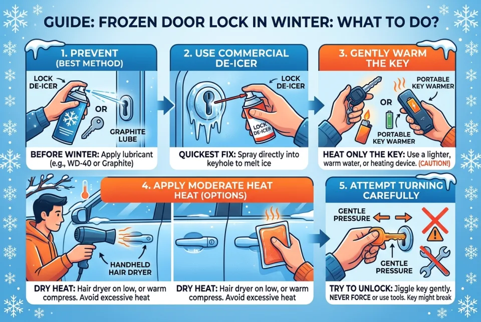 Frozen door lock in winter: what to do?