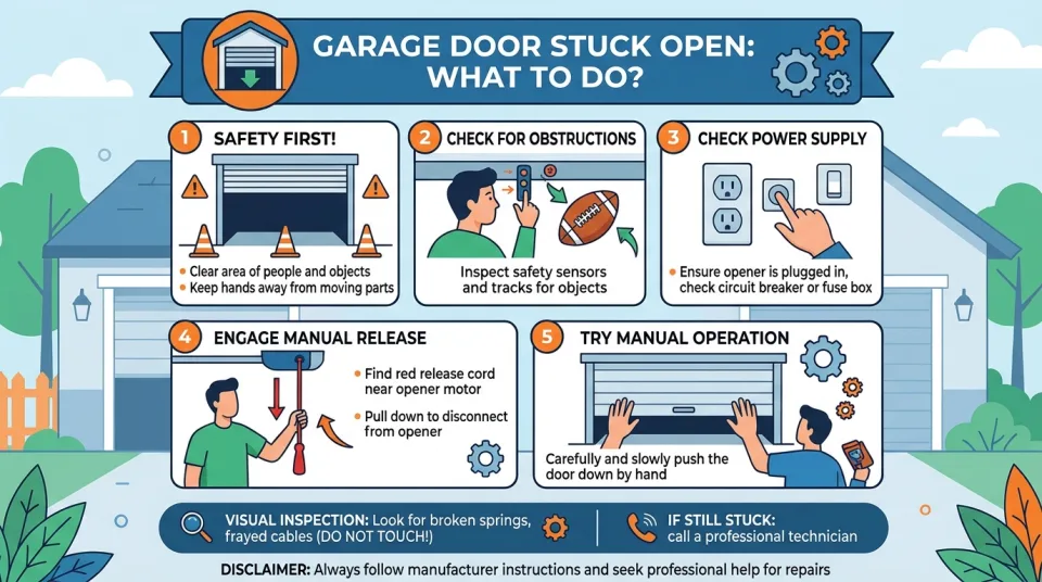 Garage door stuck open: what to do?