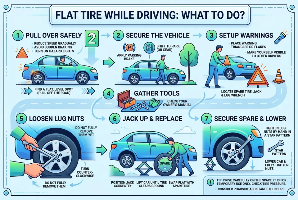 Flat tire while driving: what to do?