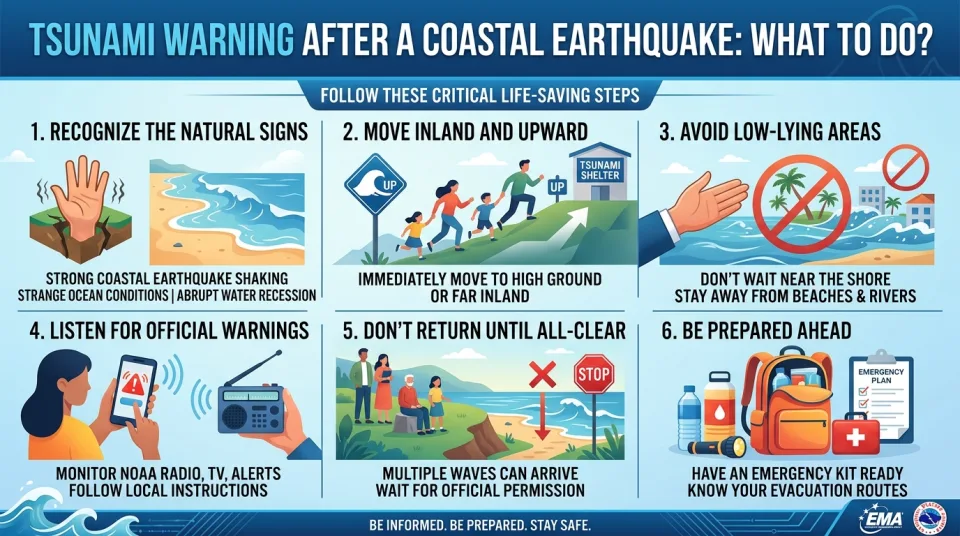 Tsunami warning after a coastal earthquake: what to do?