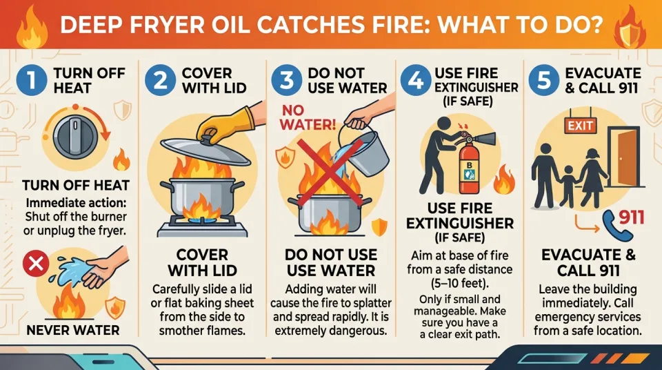 Deep fryer oil catches fire: what to do?