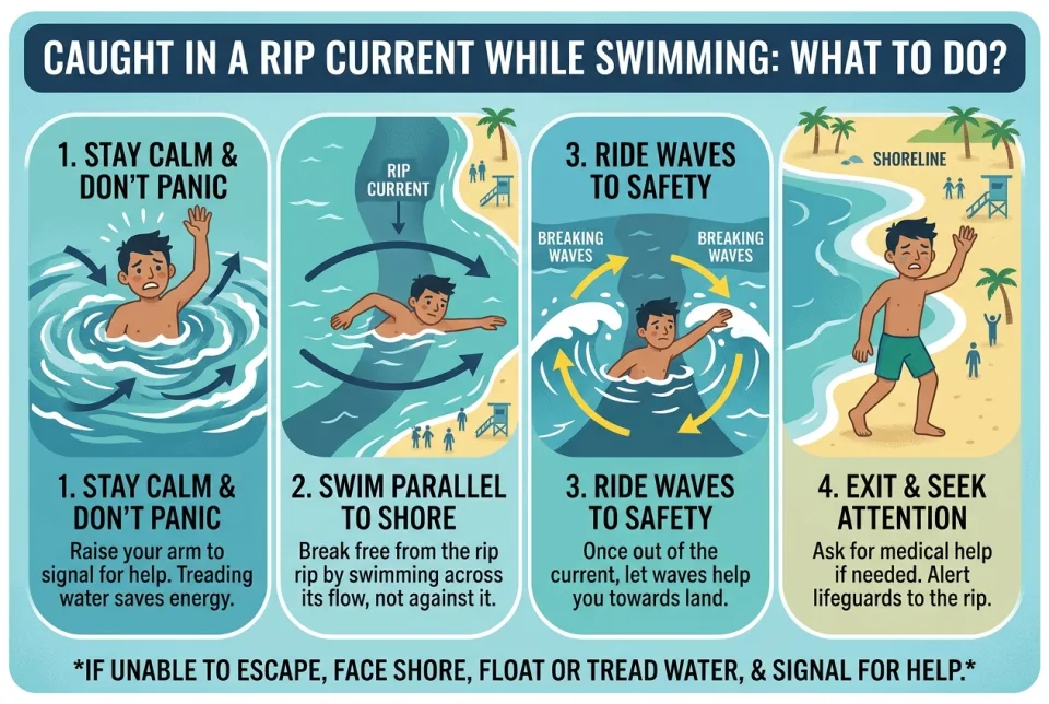 Caught in a rip current while swimming: what to do?