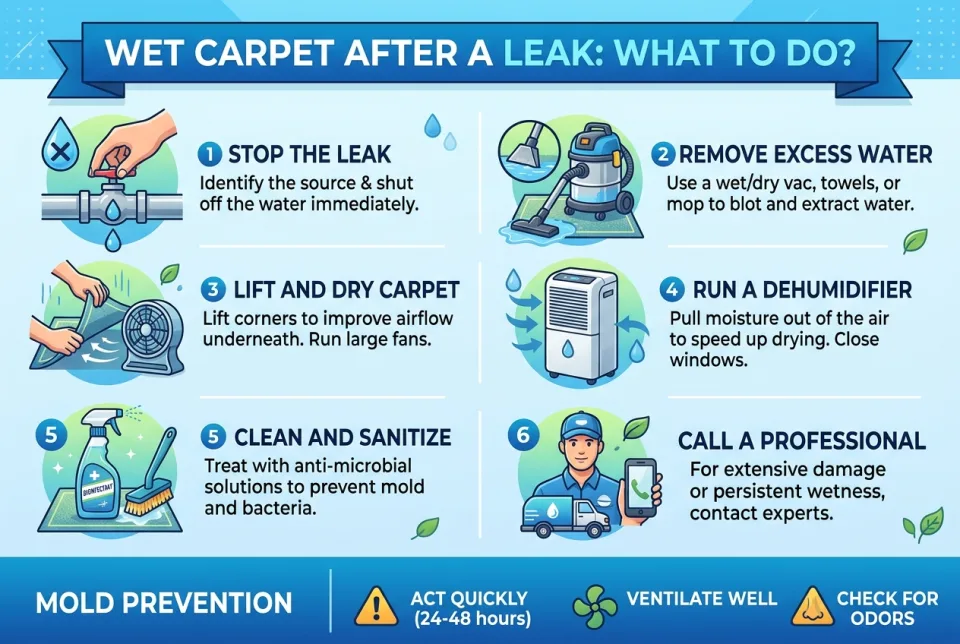 Wet carpet after a leak: what to do?