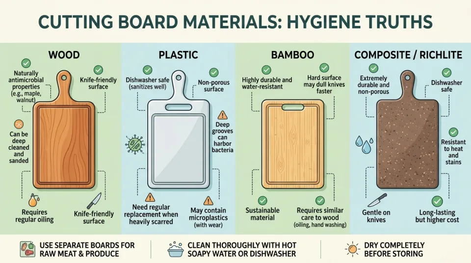 Cutting board materials: hygiene truths