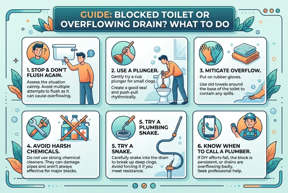 Blocked toilet or overflowing drain: what to do?