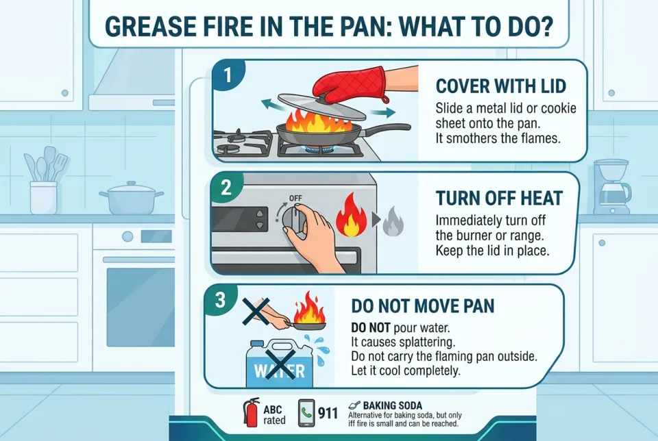 Grease fire in the pan: what to do?