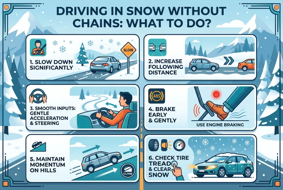Driving in snow without chains: what to do?