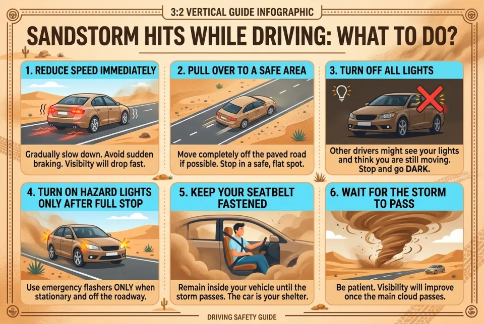 Sandstorm hits while driving: what to do?