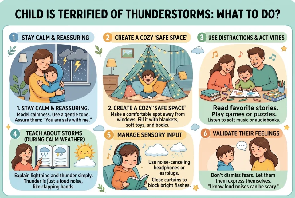 Child is terrified of thunderstorms: what to do?