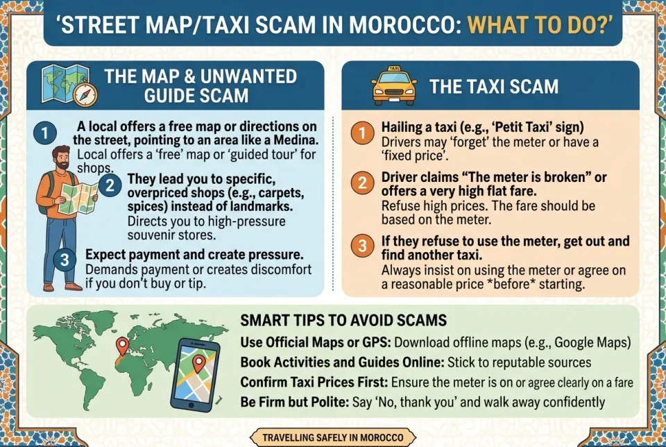 Street map/taxi scam in Morocco: what to do?