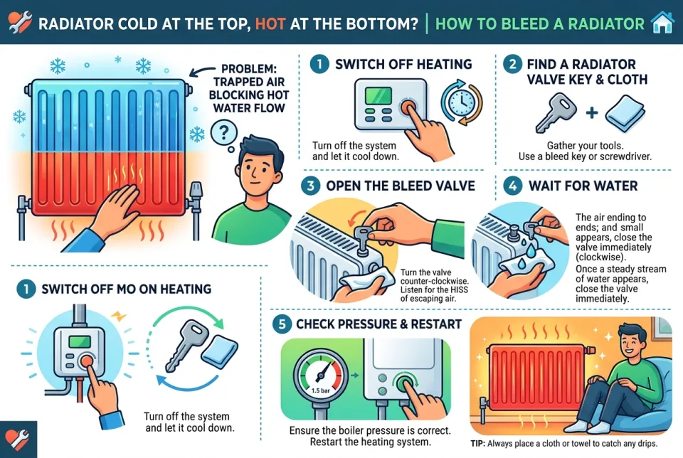 Radiator cold at the top but hot at the bottom: what to do?