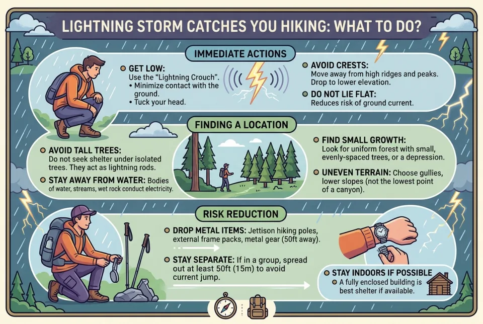 Lightning storm catches you hiking: what to do?
