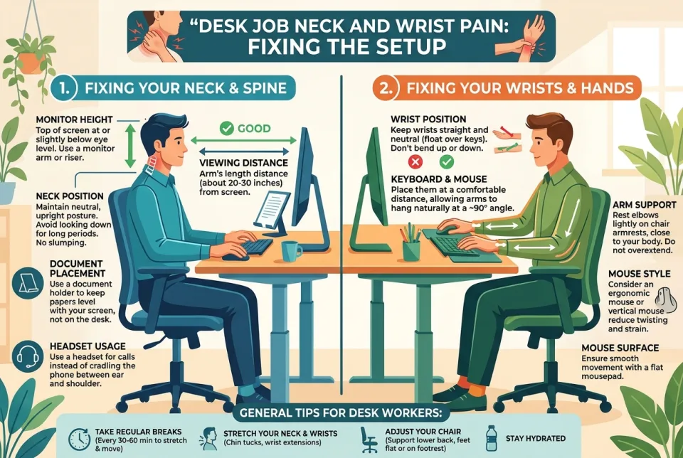 Desk job neck and wrist pain: fixing the setup