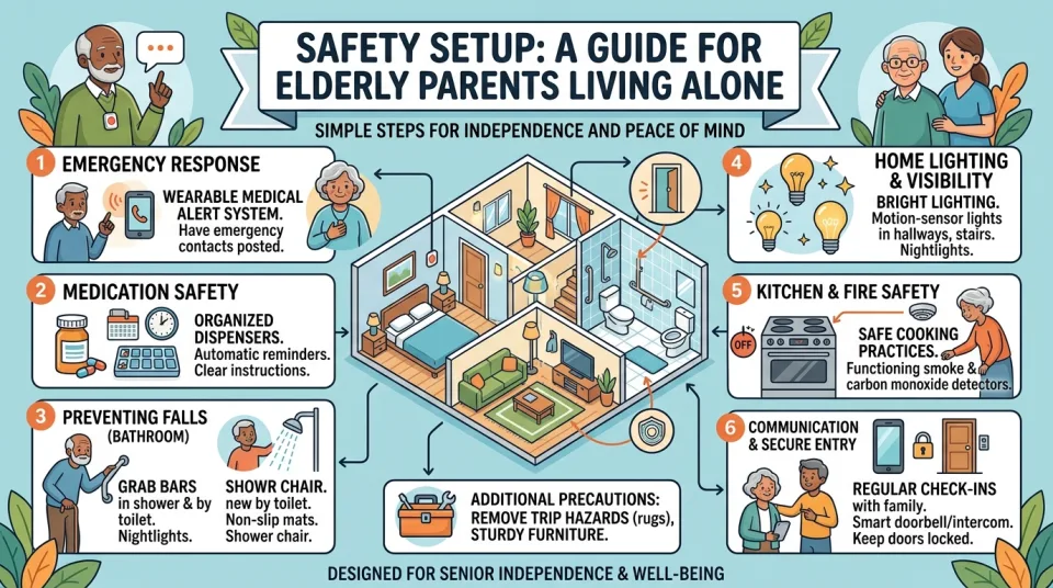 Elderly parent living alone: safety setup