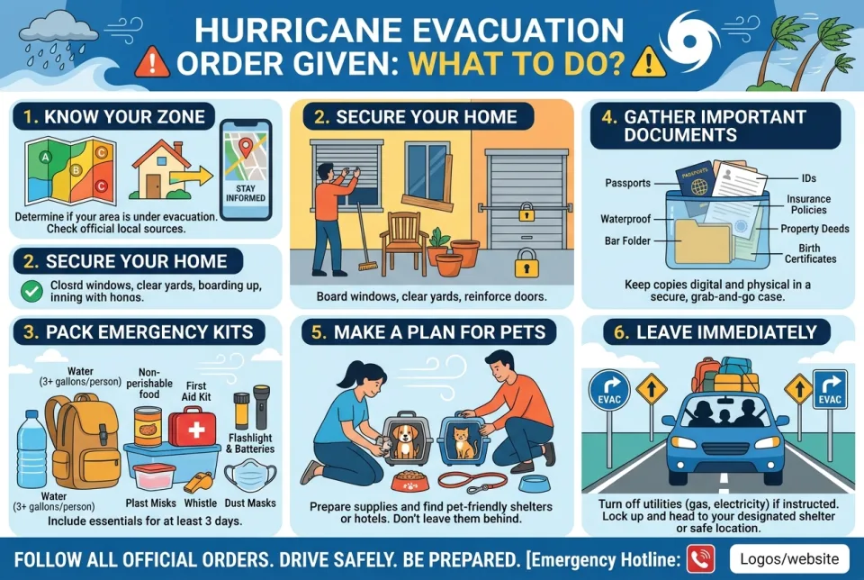 Hurricane evacuation order given: what to do?