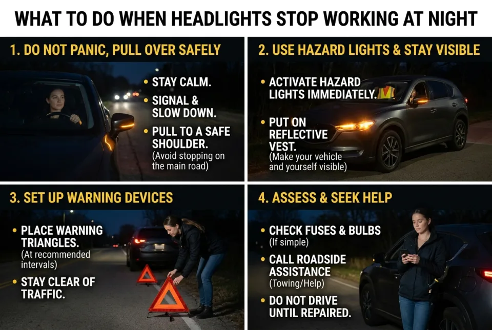 Headlights stopped working at night: what to do?