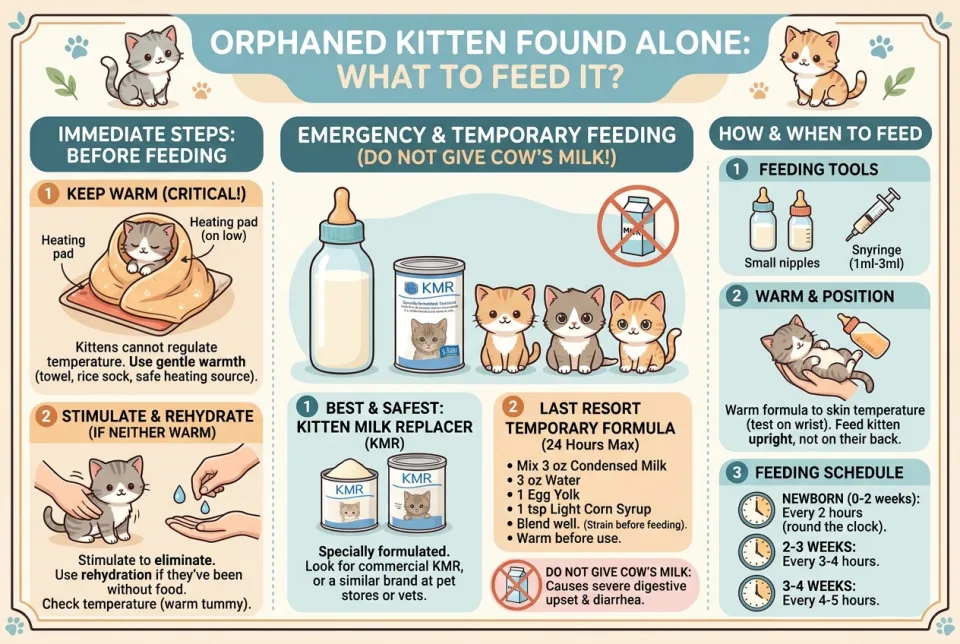 Orphaned kitten found alone: what to feed it?