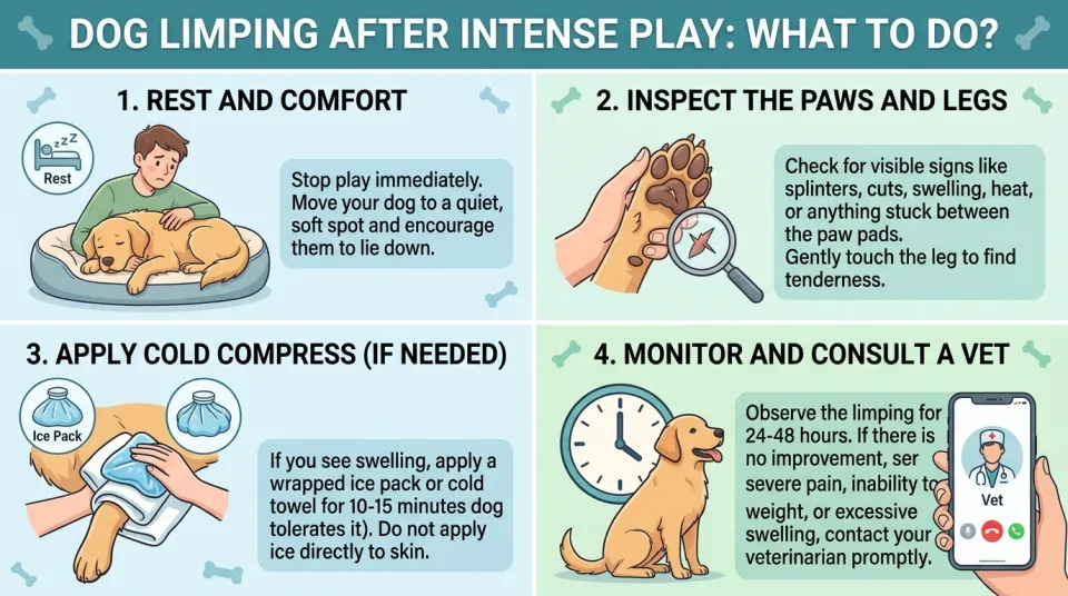 Dog limping after intense play: what to do?