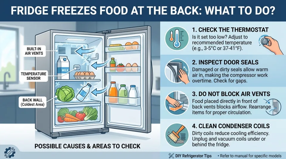 Fridge freezes food at the back: what to do?