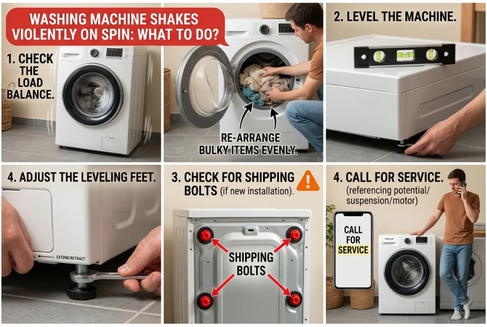 Washing machine shakes violently on spin: what to do?