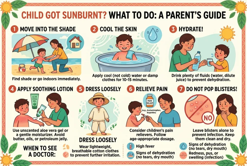 Child got sunburnt: what to do?