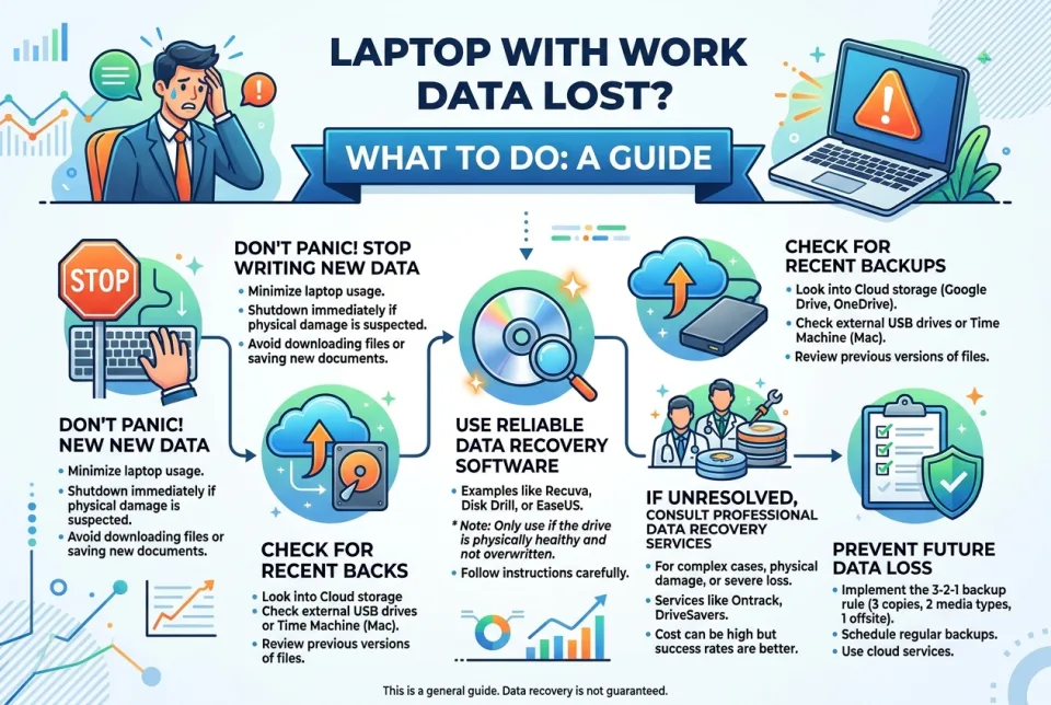 Laptop with work data lost: what to do?