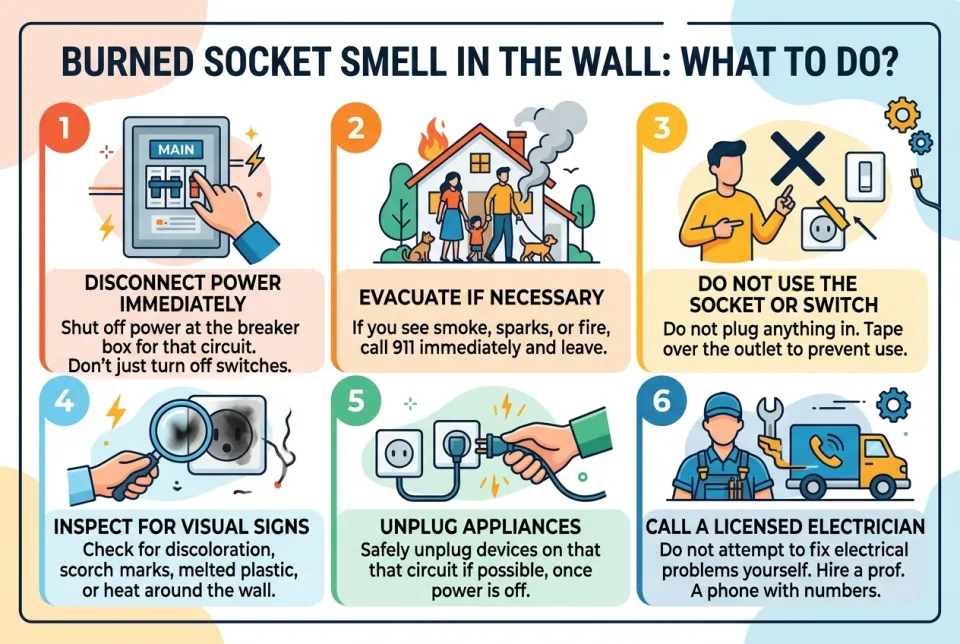 Burned socket smell in the wall: what to do?