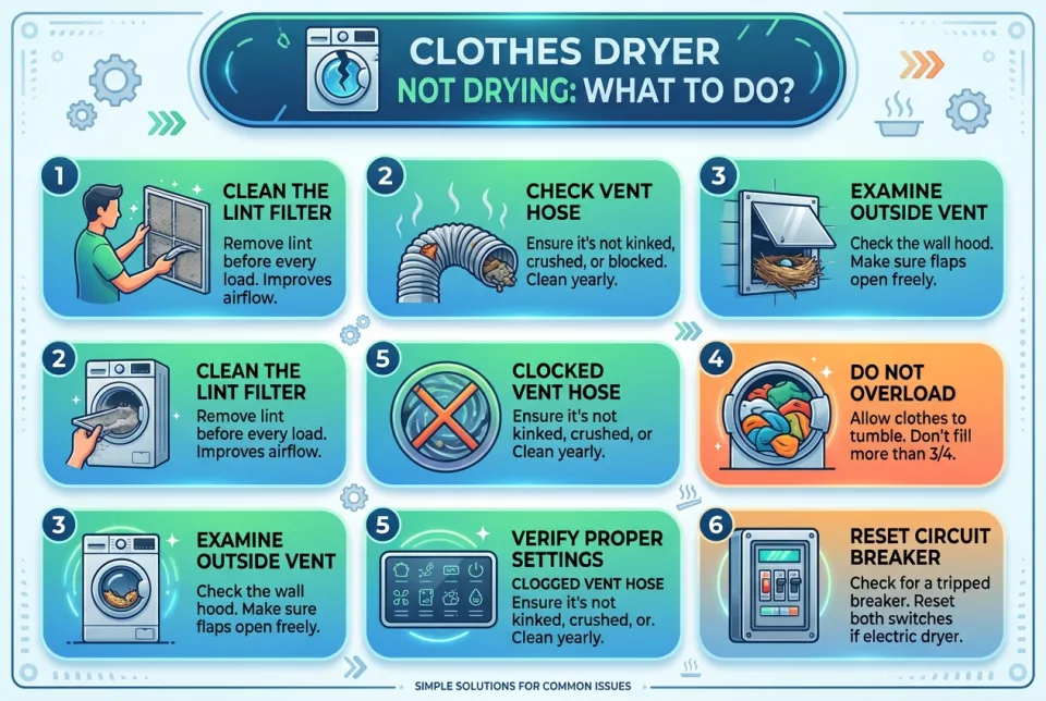 Clothes dryer not drying: what to do?