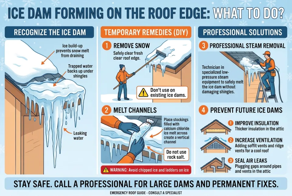 Ice dam forming on the roof edge: what to do?