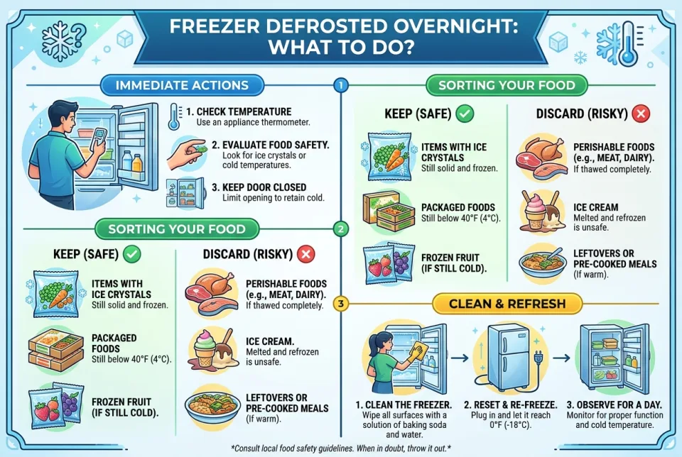 Freezer defrosted overnight: what to do?