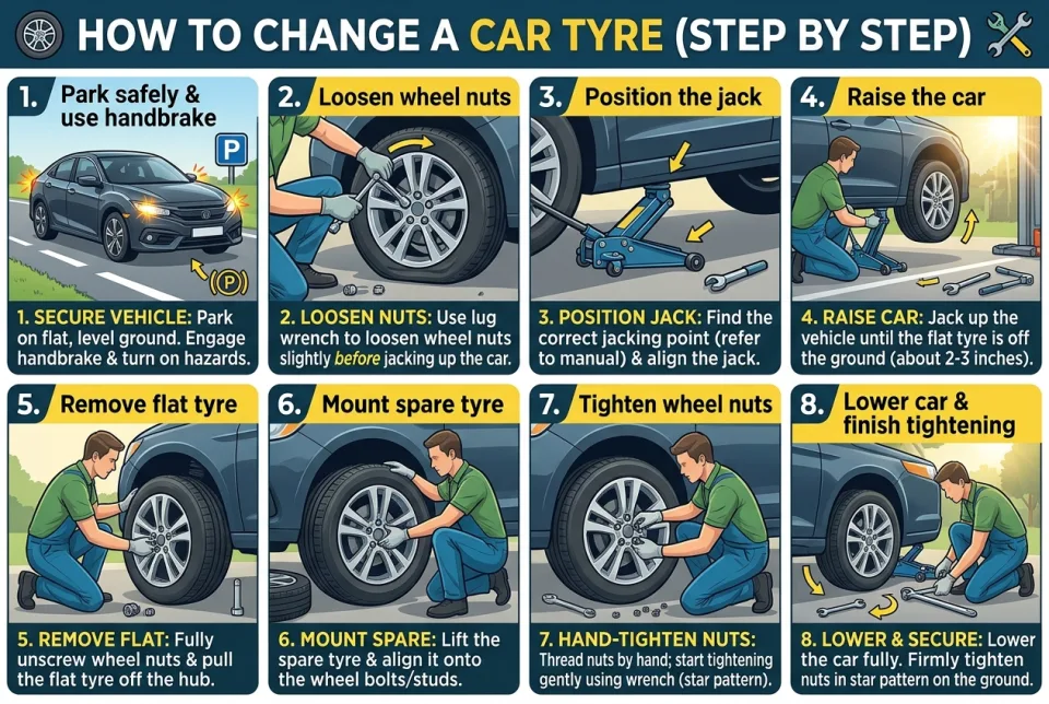 How to change a car tyre step by step