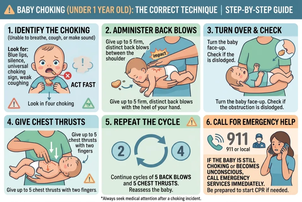 Baby choking under one year old: the correct technique