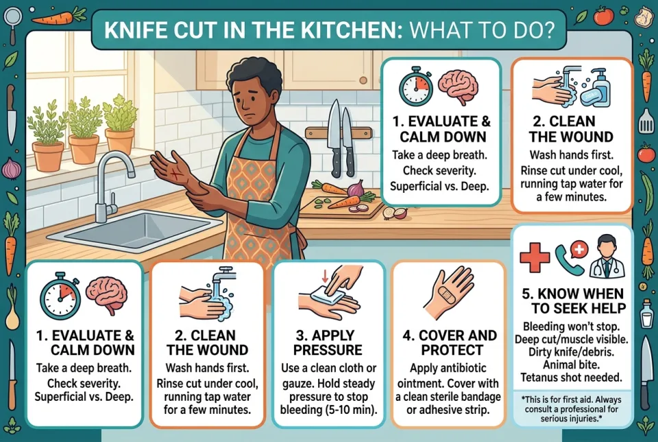 Knife cut in the kitchen: what to do?