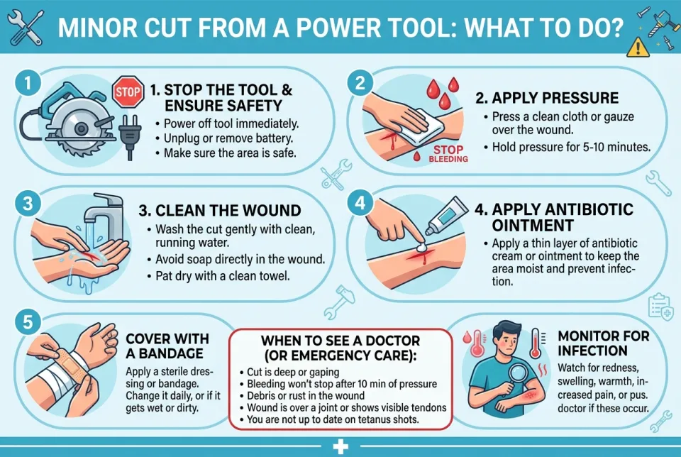 Minor cut from a power tool: what to do?