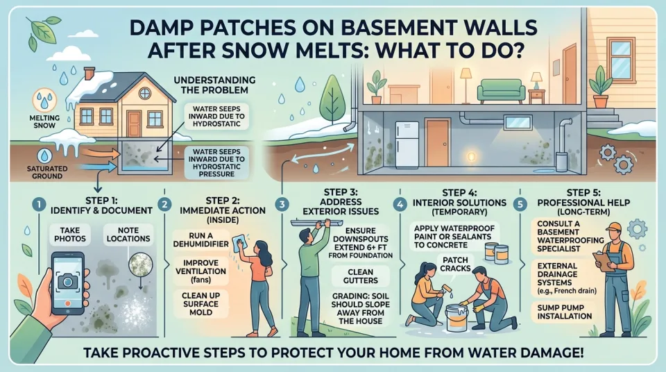Damp patches on basement walls after snow melts: what to do?