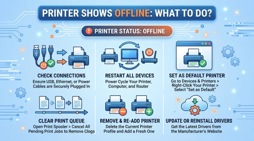 Printer shows offline: what to do?