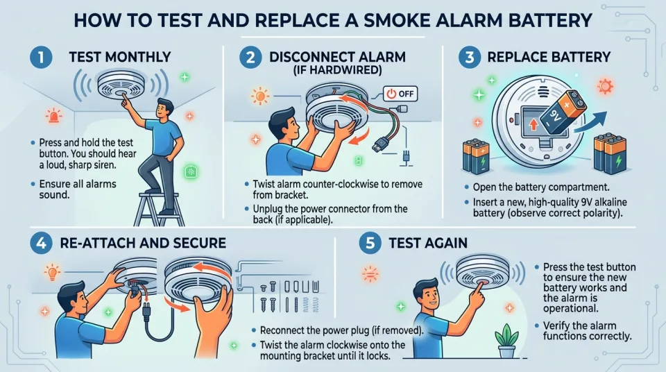 How to test and replace a smoke alarm battery